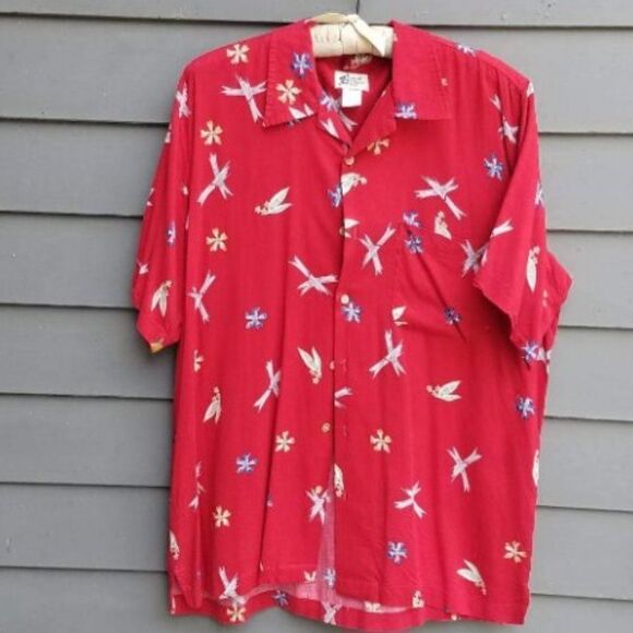 Cherokee Mens  Waikiki Red Hawaiian Shirt - size Large - Picture 7 of 7